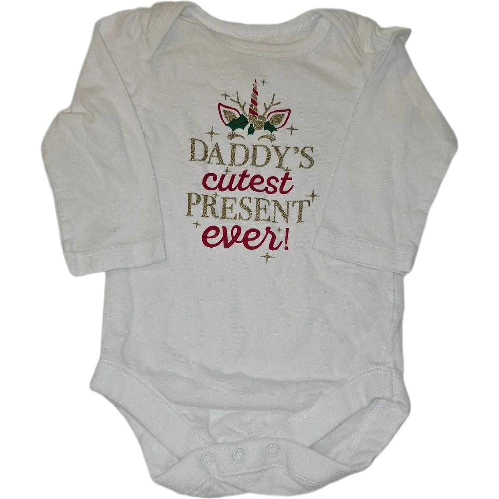 The Childrens Place Baby Bodysuit Daddys Cutest Present Ever White Holiday 0-3M